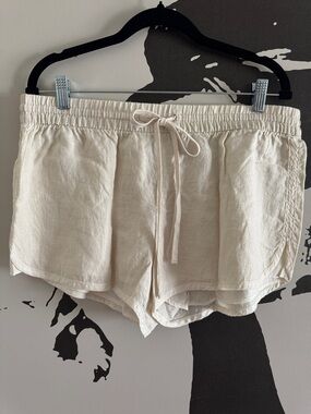 GAP Women's Cream Elastic Drawstring Linen-Blend Athletic Shorts